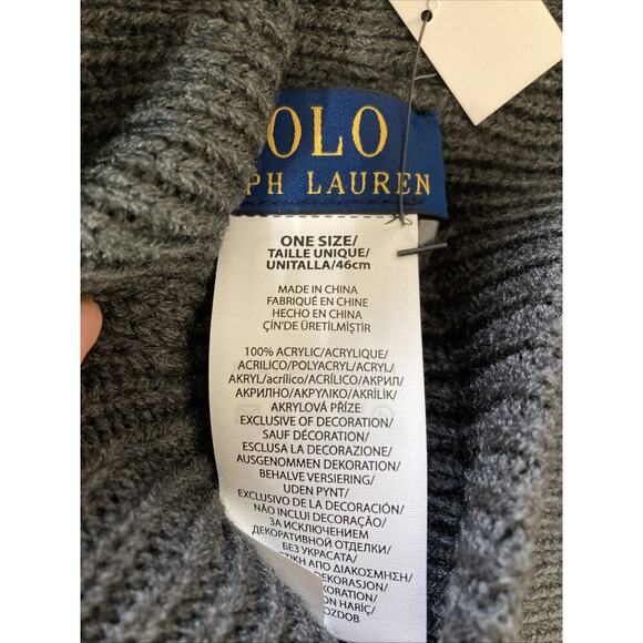 Polo Ralph Lauren Men's 2 Piece Set Hat & Scarf New Navy/Grey Gift Set - Picture 3 of 5